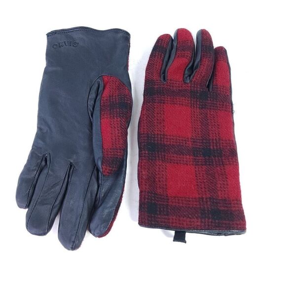 ORVIS Women's Wool Lined Leather Gloves Size M Red Black Plaid Winter Glove - Picture 3 of 9